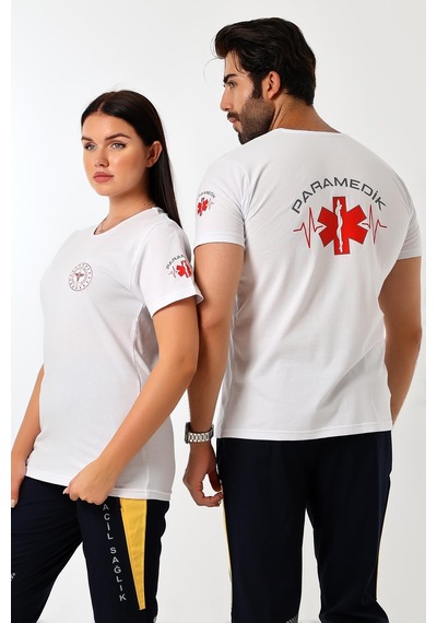Paramedik Yuvarlak Yaka Penye Kısa Kol Tshirt - Beyaz-12109-beyaz