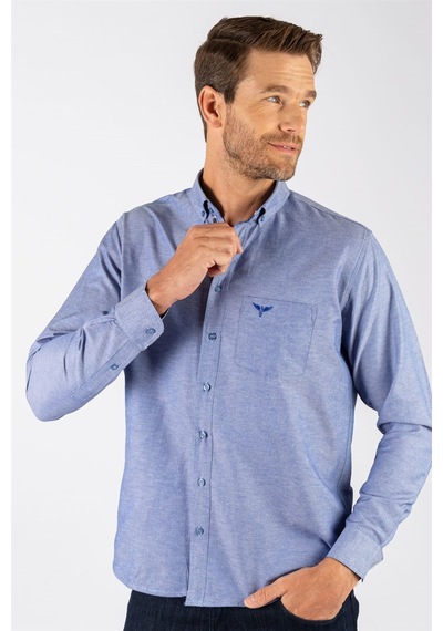 Tudors Klasik Fit Rahat Kesim Poplin Oxford Erkek Gömlek-23432 Mavi