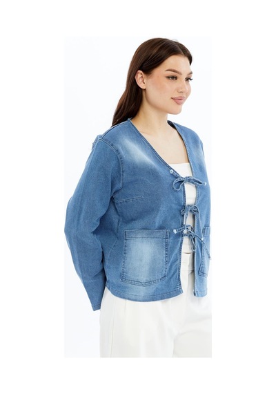 Selectmoda Kadın Denim V Yaka Önden Cepli Bağlama Detaylı Ceket/hırka Mavi Selectmoda Kadın Denim V Yaka Önden Cepli Bağlama Detaylı Ceket/hırka Mavi