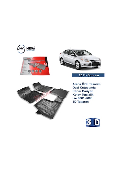 Ford Focus 3 Paspas 3D Siyah Rizline Havuzlu 2011- Sonrası