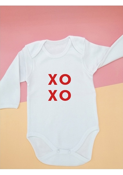 Tuğbababy Baby Xoxo Kırmızı Baskılı Sevgililer Günü Konsept Zıbın Kız Erkek Beyaz