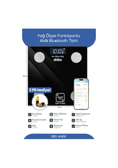 Sinbo Sbs-4466 Akıllı Bluetooth Baskül Vücut Yağ & Bmı Ölçer, Mobil Uygulamalı