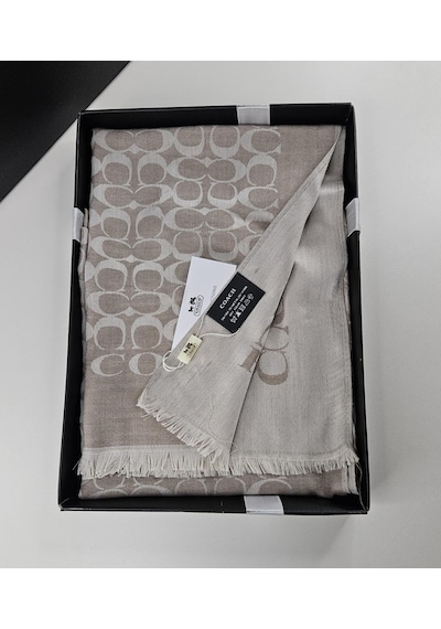 C Desen Yün İpek Şal İnce Kumaş Çift Taraflı Silk Scarfs Bej