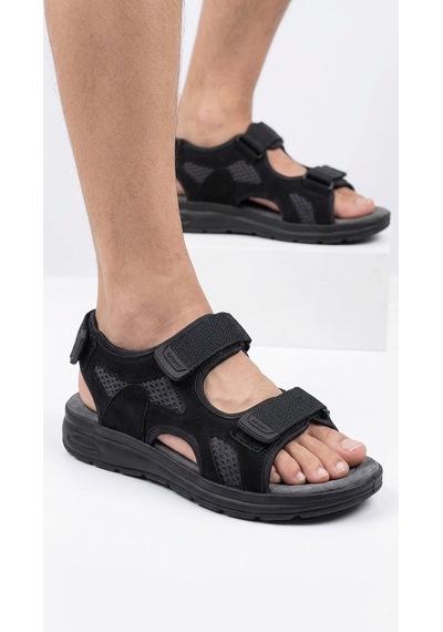 Stil Shoes Erkek Cırt Cırtlı Siyah Günlük Sandalet Anatomik Taban Spor Sandalet 45002