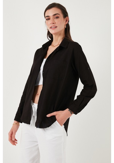 Lela Pamuklu Regular Fit Cepli Bayan Gömlek Cf25S16992 Siyah