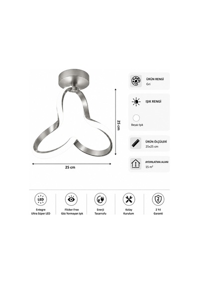 AvizeGO Cevina Led Plafonyer Avize Beyaz Işık Gri
