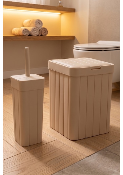 Porsima Linny 2li Banyo Fırçası Banyo Mutfak Çöp Kovası Seti Klozet Fırçası Ve Çöp Kutusu Takımı 10lt Grı