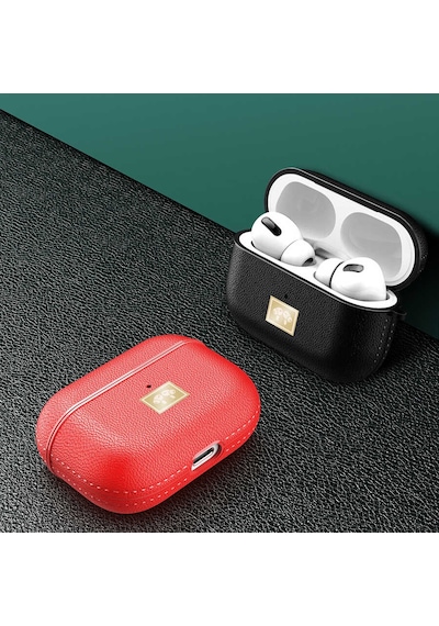 Wlons Apple Uyumlu AirPods Pro Kılıf Deri Görünümlü Askılı Koruma Kılıfı Kırmızı