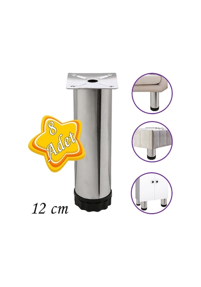 8 Adet Metal Ayarlanabilir 12 Cm Krom Destek Ayağı Mobilya Kanepe Baza Koltuk Dolap Sehpa Tv Ünitesi Ayağı