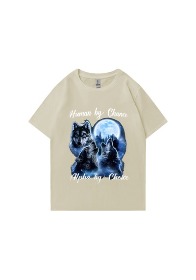 Flood Of Style İnsan Şansla Alfa Seçim Tarafından Kurt Grafik T-shirt Moda Hip Hop Vintage Kısa Kollu T-shir Bej