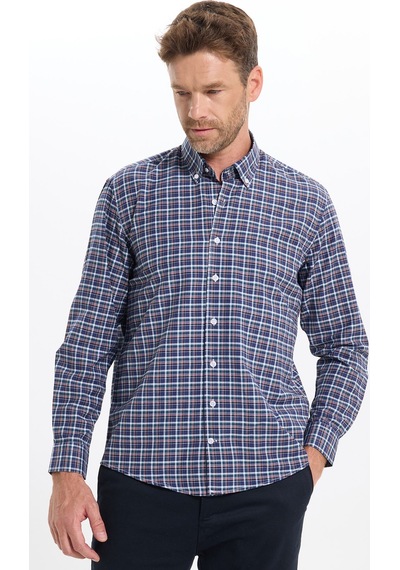 Tudors Regular Fit Rahat Kesim Düğmeli Yaka Uzun Kollu Kareli Pamuklu Lacivert Erkek Gömlek-52907 Tudors Regular Fit Rahat Kesim Düğmeli Yaka Uzun Kollu Kareli Pamuklu Lacivert Erkek Gömlek-52907