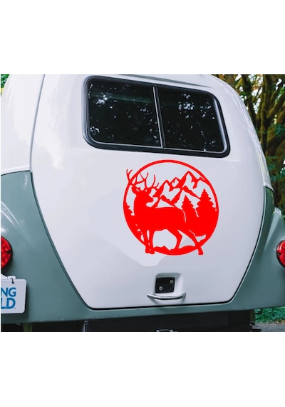 Avcı Geyik Ve Dağ Sticker - 4x4 Off Road Adventure Hunter Sticker - Araba Oto Karavan Cam Motosiklet Sticker - 02169 80x80 Cm