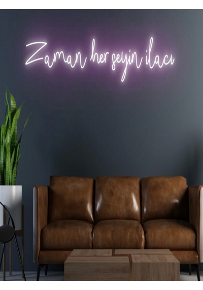Zaman Her Şeyin İlacı Yazılı Neon Tabela Pembe