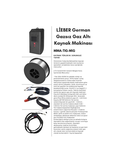Lieber German Teknoloji M300 Mig Tig Mma 3in1 300 Amper İnvertör Ve Gazsız Gazaltı Kaynak Makinesi