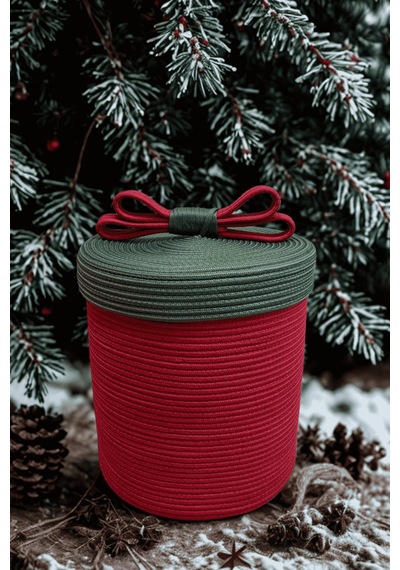 Mavaux Christmas 4 Lü Jüt Halatlı Dekoratif Hediye Sepeti Seti Kırmızı Yeşil Noel Sepeti Çok Renkli 40 X 36