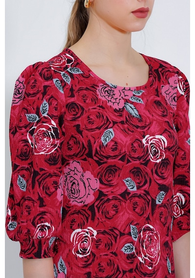 Bigdart Kadın Bordo Gül Desenli Midi Elbise 2477 2477bgd19-003-14766 001