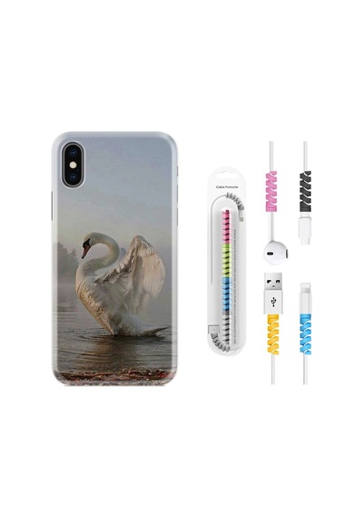 Apple Uyumlu iPhone XS Max Kılıf Kablo Koruyuculu Swan 1343
