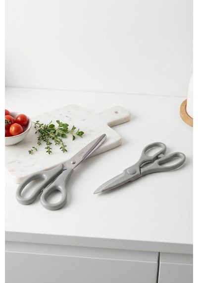 Makri Home Tırtıklı Ağız 2'li Çok Amaçlı Makas Seti Büyük Boy Gri, 22 Cm