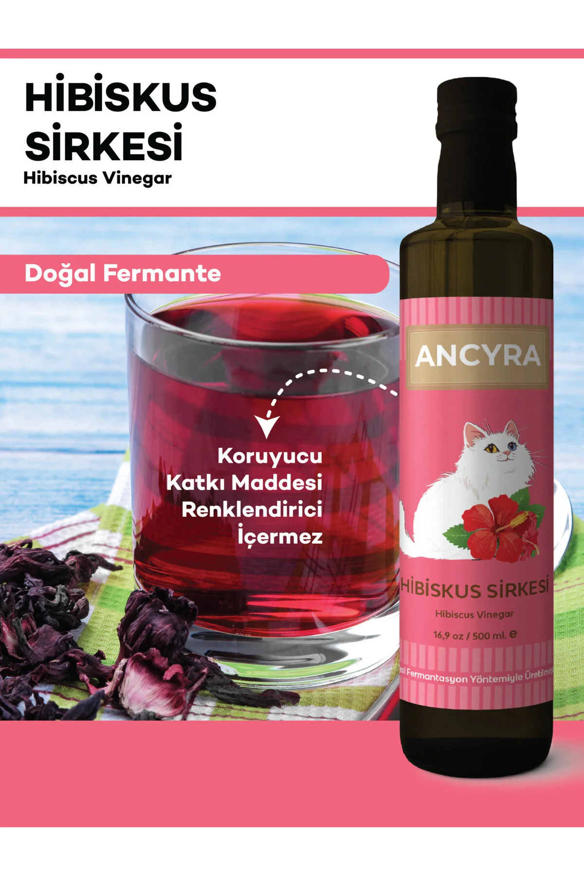 Hibiskus Sirkesi Doğal Fermante Hibiscus Vinegar 500 Ml