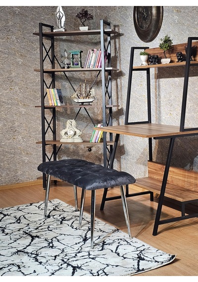 Zafir Krom Metal Füme Oturaklı Sivriltme Ayaklı Babyface Puf & Bench & Oturak Füme