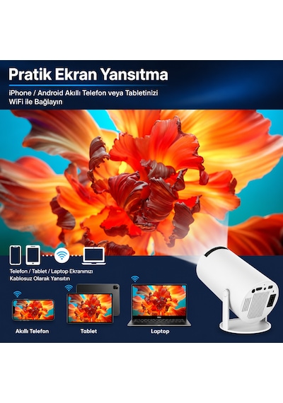 Unınet Bluetooth Android 11 Taşınabilir Ev Sineması Akıllı Projeksiyon Cihazı Beyaz