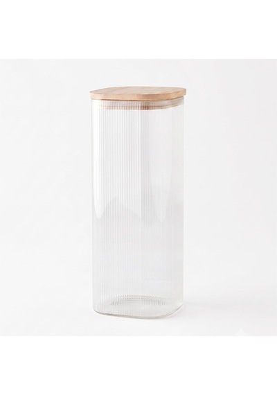 Borosilikat Kare Cam Saklama Kavanozu, Bambu Kapaklı Vakumlu Erzak Kavanozu, Çizgili Cam Kavanoz, 10 X 25 Cm, Makarna, Diğer
