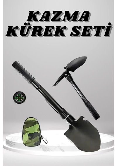 Kazma Kürek Seti Pusulalı Katlanır Portatif Kazma Kürek Seti Çok Fonksiyonlu Katlanabilir
