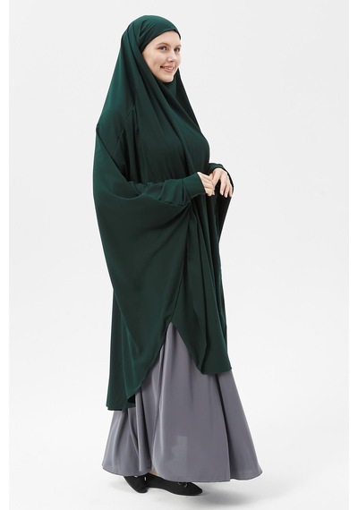 Altobeh Kadın Tesettür Medine İpeği Çarşaf Üstü Peçeli Sufle Hijab Zümrüt Yeşili
