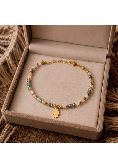Colora Hamsa Anklet Renkli Boncuklu Fatma Ana Eli Çelik Halhal Çok Renkli