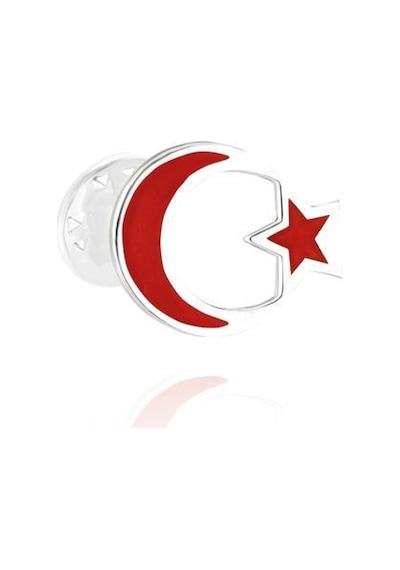 Türk Bayrağı Rozeti Gümüş Ay Yıldız Yaka Iğnesi Kırmızı Bayrak Tr Gümüş
