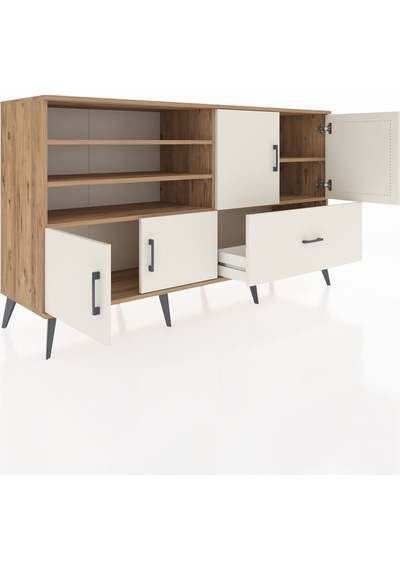 Hyperion Konsol 5 Raflı Tek Çekmeceli 4 Kapaklı 176x44x99 Çam-ayt Çam-aytaşı