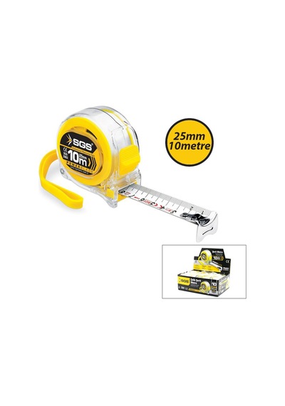 Sgs Tools Sgs-2063 Şeffaf Stoplu Şerit Metre - 10 M X 25 Mm- 12'li Paket Diğer