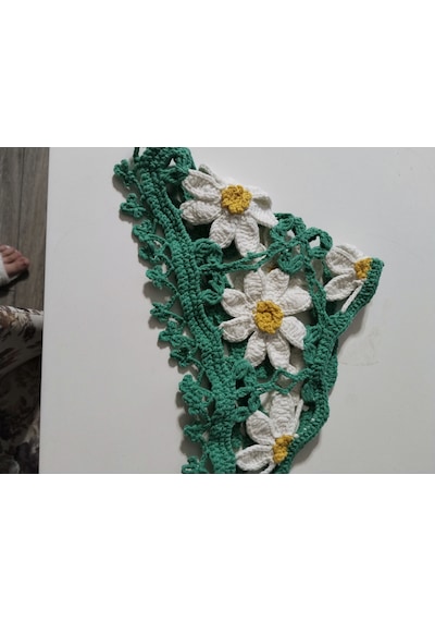 Yeşil Papatya Desen Bandana Beyaz - Yeşil