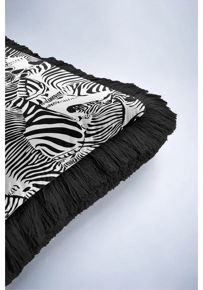 Safari Zebra Motifli Şatafatlı Saçaklı Yastık Kılıfı - Egzotik Hayvan Siyah Püsküllü Kırlent Kılıfı Buzlu Ufuk Mira Safari Zebra Motifli Şatafatlı Saçaklı Yastık Kılıfı - Egzotik Hayvan Siyah Püsküllü Kırlent Kılıfı Buzlu Ufuk Mira