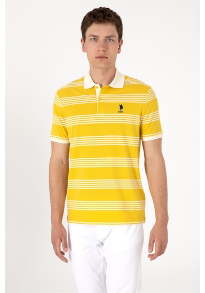 U.S. Polo Assn. Erkek Regular Fit Polo Yaka Sarı Çizgili Tişört 50306826-VR094