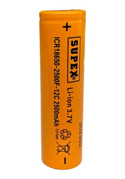 Supex Icr18650-2500f-12c 3.7v 2500mah Li-ion Düz Kafa Başsız Pil