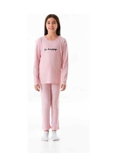 Be Happy Baskılı Kız Çocuk Pijama Takımı 25kcck726126245-pembe Pembe
