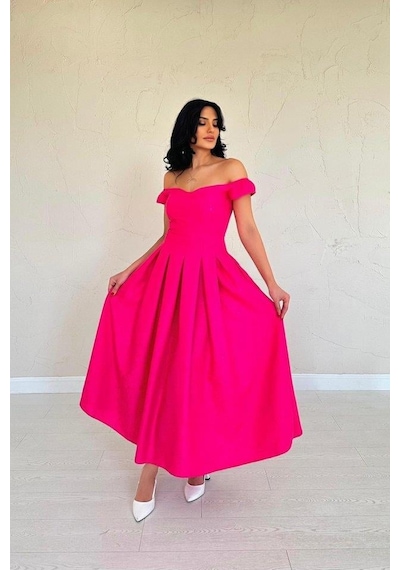 Valensdesign Fuşya Jakarlı Elbise Fuşya