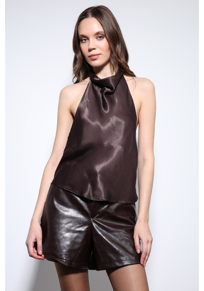 Antioch Saten Halter Kadın Top Kahve