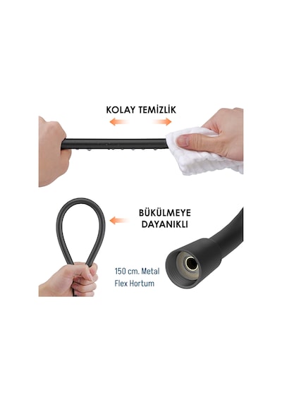 Adell Mode S Sürgülü Duş Seti Mat Siyah 3 Fonksiyonlu El Duşu Pvc Flex Hortum 157820224 Siyah