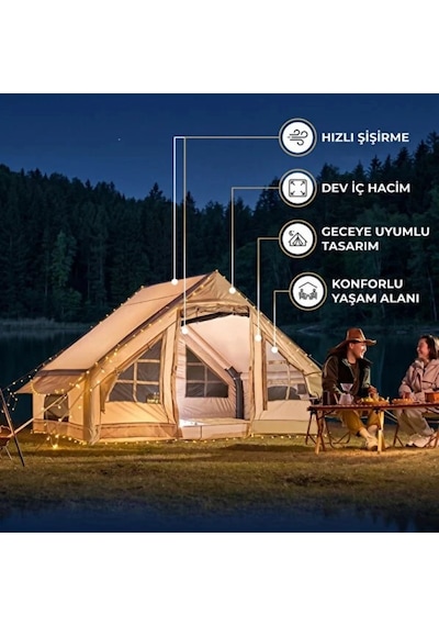6 Kişilik Şişme Kamp Çadırı - 4 Mevsim - Dev İç Hacim Bej
