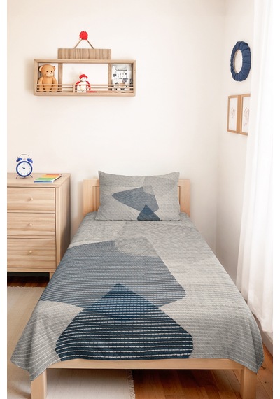 Geometrik Gri Mavi Genç Odası Tek Kişilik Pike Takımı-modern Çizgili 160x220cm Kapitone Yatak Örtüsü Şeffaf