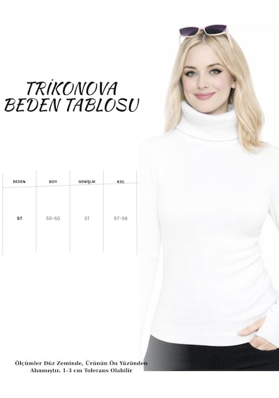 Trikonova Balıkçı Yaka Parmak Detaylı Beyaz