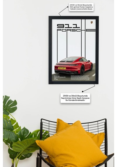 Porsche 911 Carrera Gts Özel Tasarım Siyah Çerçeveli Tablo Poster