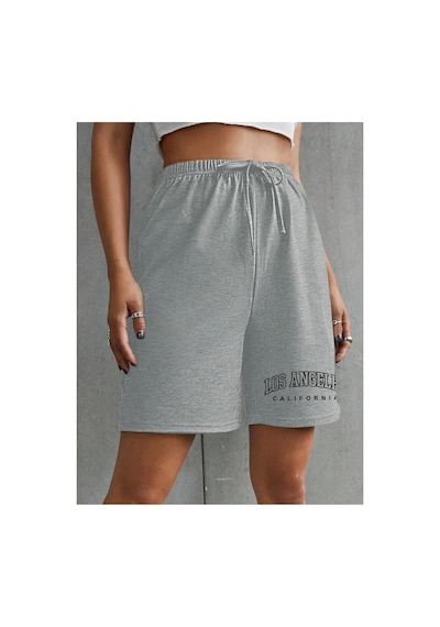 Tarzsokak Letter Graphic Tie Front Track Şort Gri