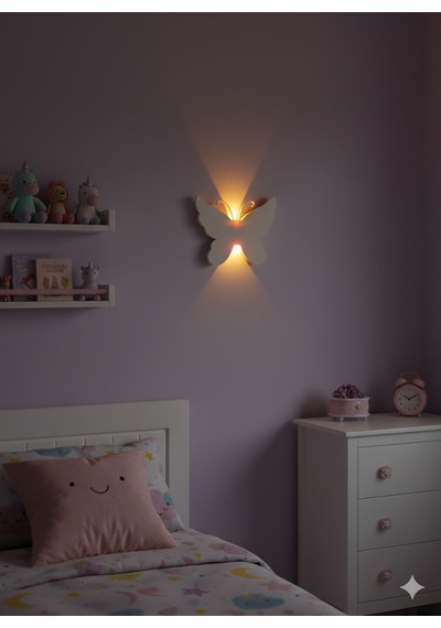 3d Design Kelebek Pilli Dekoratif Duvar Aydınlatması Aplik Gece Lambası Pembe- Günışığı Açık Pembe