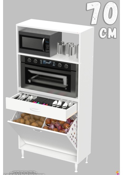 Vio 70 Cm Fırın Dolabı Sepetli Çekmeceli Mini Midi Mutfak Dolabı Beyaz