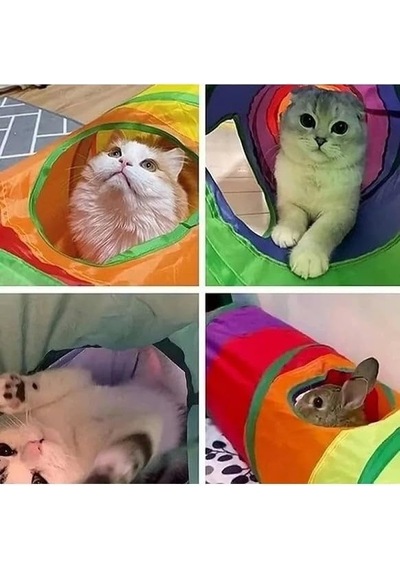 Kedi Ve Köpek Oyun Tüneli Gökkuşağı Renkli Katlanır, Uzun Eğlenceli Evcil Hayvan Oyuncak Tüneli Kıvrımlı