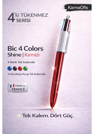 4 Colors Shine Çok Renkli Tükenmez Kalem Kırmızı Kırmızı