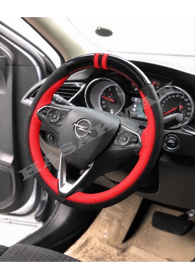 Opel Mokka B Dikme Direksiyon Kılıfı Parlak Siyah Kırmızı Detaylı Kırmızı Çift Yüzük Ve Dikiş 2020-2024